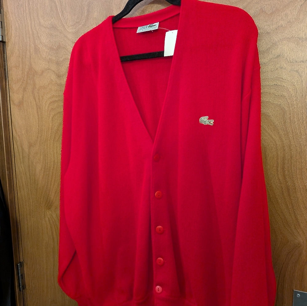 Lacoste Men's V-Neck Cardigan Sweater in Red - Picture 6 of 6